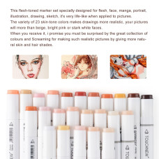 TOUCHNEW T6 24 Color Skin Tone Marker Set Dual Tip Alcohol Based for Portrait Illustration Drawing Coloring