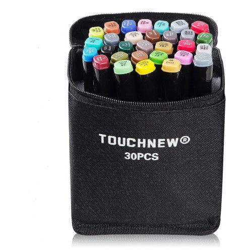 TOUCHNEW Soft Brush Markers 30 Color Standard Set Dual Tips Alcohol Based
