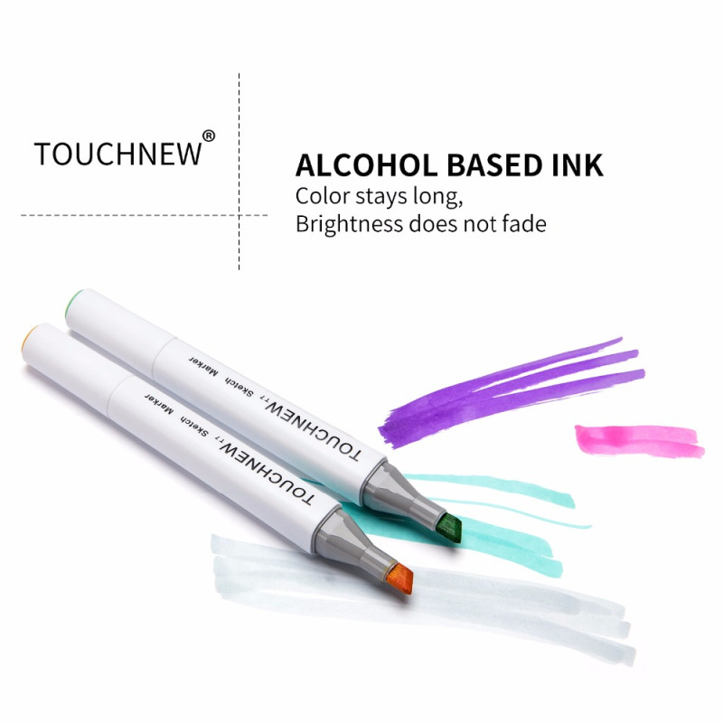TOUCHNEW 6-80 Colors Soft Brush Markers Pen Dual tips Alcohol Based Markers  set for Manga Drawing Animation Design Art Supplies