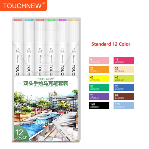 TOUCHNEW T8 12 Color Marker Pens Alcohol Based for Art Drawing Kids Students