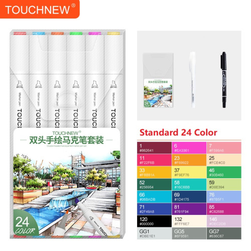 TOUCHNEW T8 24 Color Marker Pens Alcohol Based for Art Drawing Kids Students